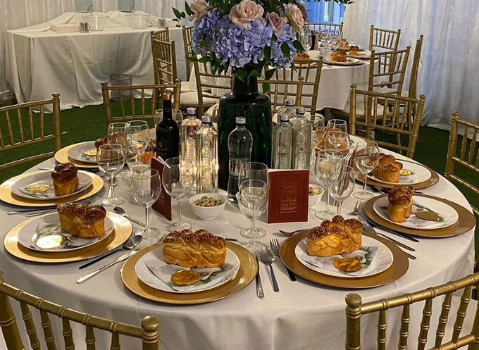 table food set up at wedding